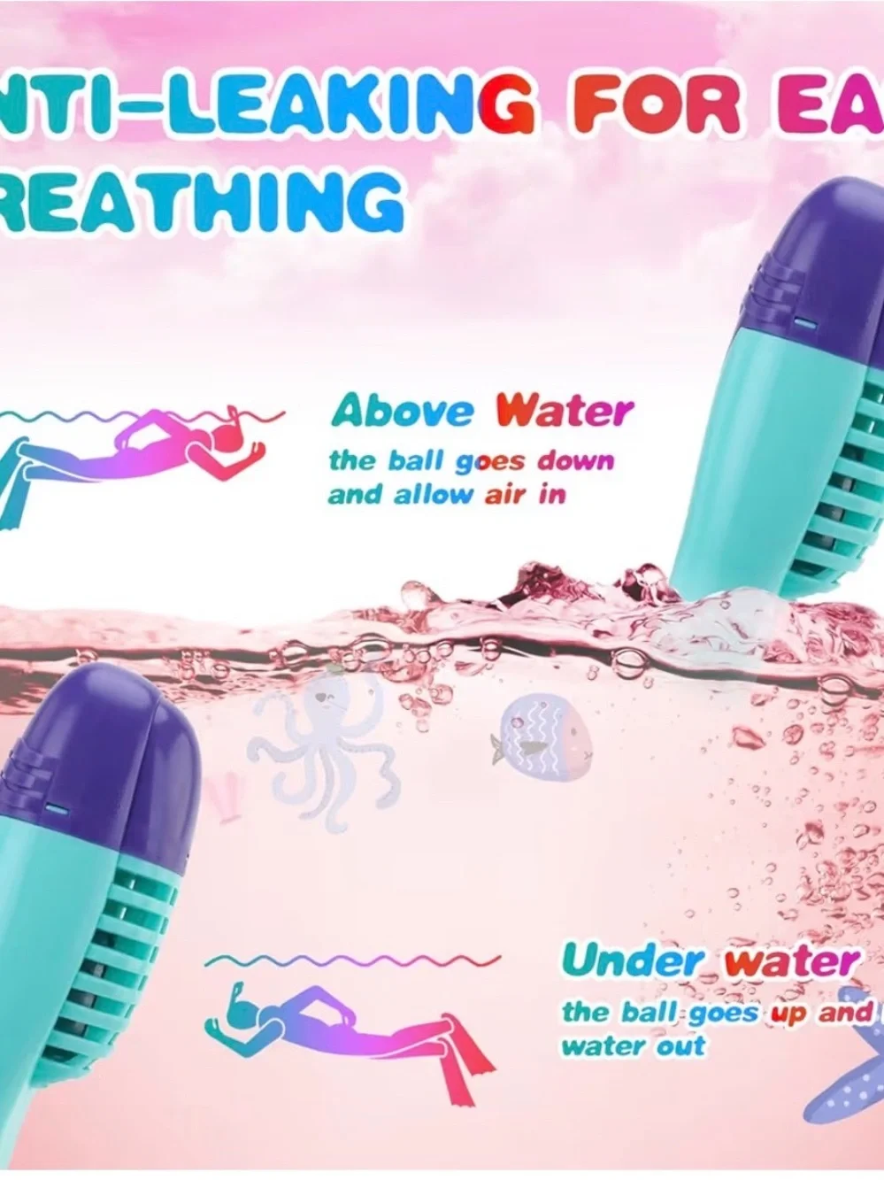 Kids Full Face Snorkel Mask - Teal & Purple